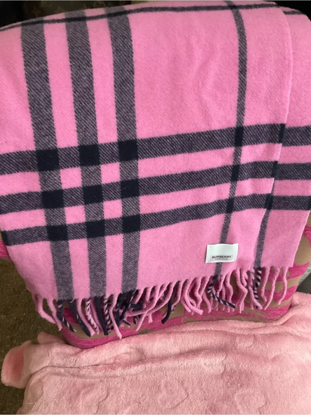Burberry Pink Check Cashmere Scarf
